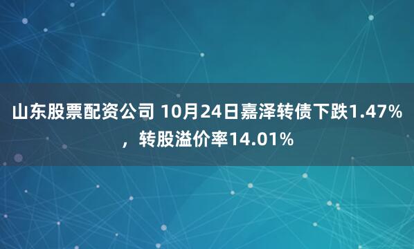 山东股票配资公司 10月24日嘉泽转债下跌1.47%,转股溢价率14.01%